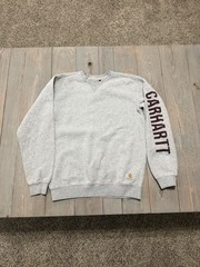 Carhartt crewneck sweatshirt Color Gray graphic block logo on the sleeve Size S