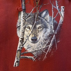 Vintage Wolf Deep Red Vintage Hoody – Wild Things collection / Mens outdoor