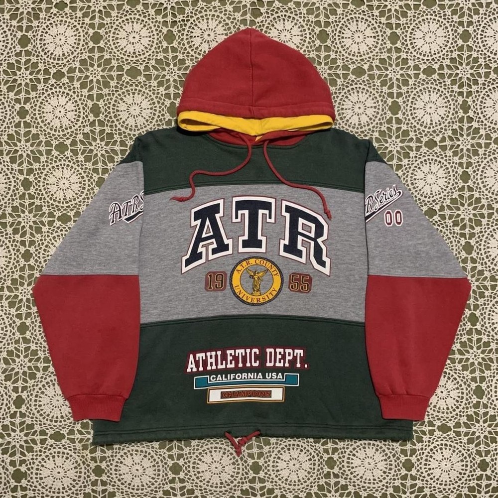 VINTAGE 1990s ATR athletic dept colour block ‘1955’ Pullover Hoodie Size M