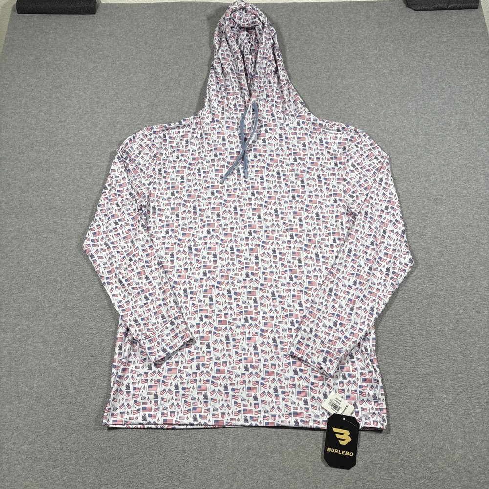 NWT Burlebo Hoodie Men Sz M Old Glory American Flag Performance Stretch Pullover