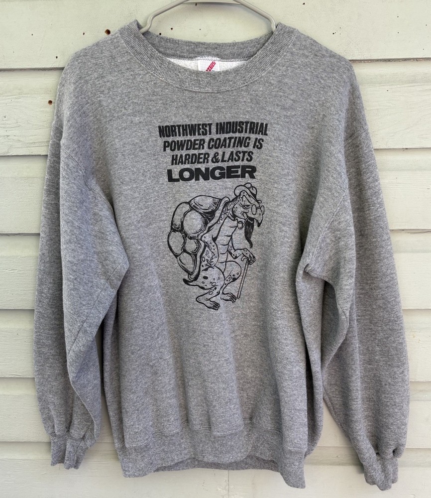 Vintage 80s Jerzees Rayon Tri Blend Heather Gray Graphic Print Sweatshirt XL USA
