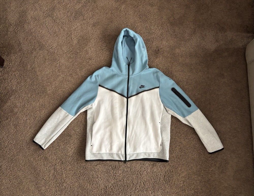 Nike Sportswear Tech Fleece Hoodie Cerulean Blue/White/Grey Mens XL CU4489-424
