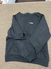 H&M Men’s Black Pullover Hoodie M Solid Logo Hooded Pockets Long Sleeve