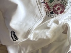 Beautiful Kenya Off-White Hoodie With Passport Stamps And Flag On Sleeve Medium