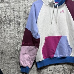 Champion Hoodie Adult M Colorblock Patchwork Cut & Sew Outdoor Colorful Preppy