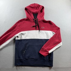 Hollister Hoodie Mens Small Red White Navy Colorblock Fleece 1/4 Zip Logo