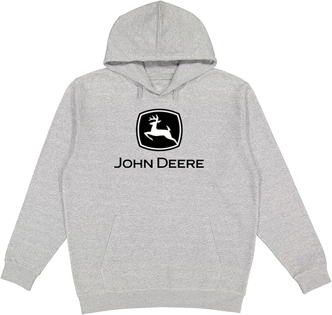 John Deere Hooded Sweatshirt, Heather Grey with Black Logo, Large