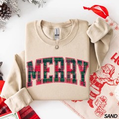 Merry Christmas Plaid Sweatshirt Holiday Festive Apparel