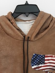 Zocavia Men’s 2XL USA Hoodie 100% Polyester Brown With Red, White, Blue