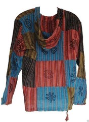 Fair Trade Mens Nepal Hippy Patchwork Cotton Hooded Top Shirt Hoody S M L XL XXL