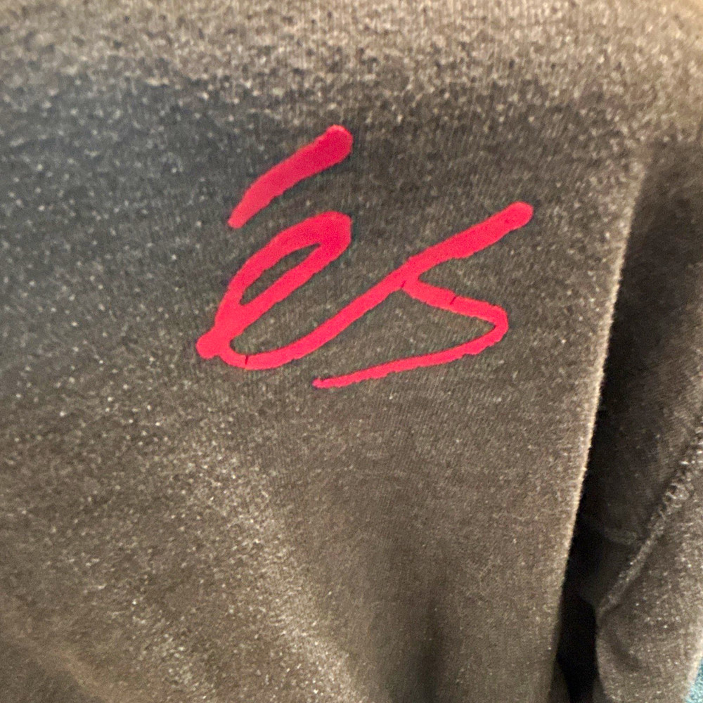 éS Mens L gray / charcoal Pullover Fleece Hoodie Cotton/Poly Hooded Pockets Logo