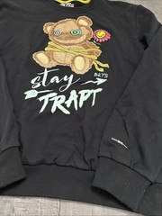 BKYS Mens Stay Trapt Teddy Bear Graphic Sweatshirt Black Large Cotton Crew Neck