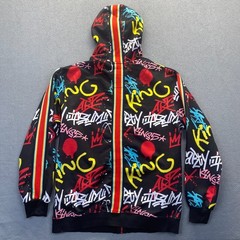 Demo Lition Hoodie Jacket Retro Graffiti Print Colorful Zip Up Size Large,Teens