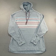 Tommy Bahama Coastline Cord Hoodie Mens Large Blue Striped Henley Pullover