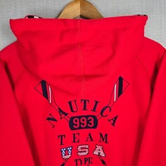 VTG NAUTICA TEAM USA New 1/4 Button Hoodie Mens Sz Large Red Sweatshirt Hooded
