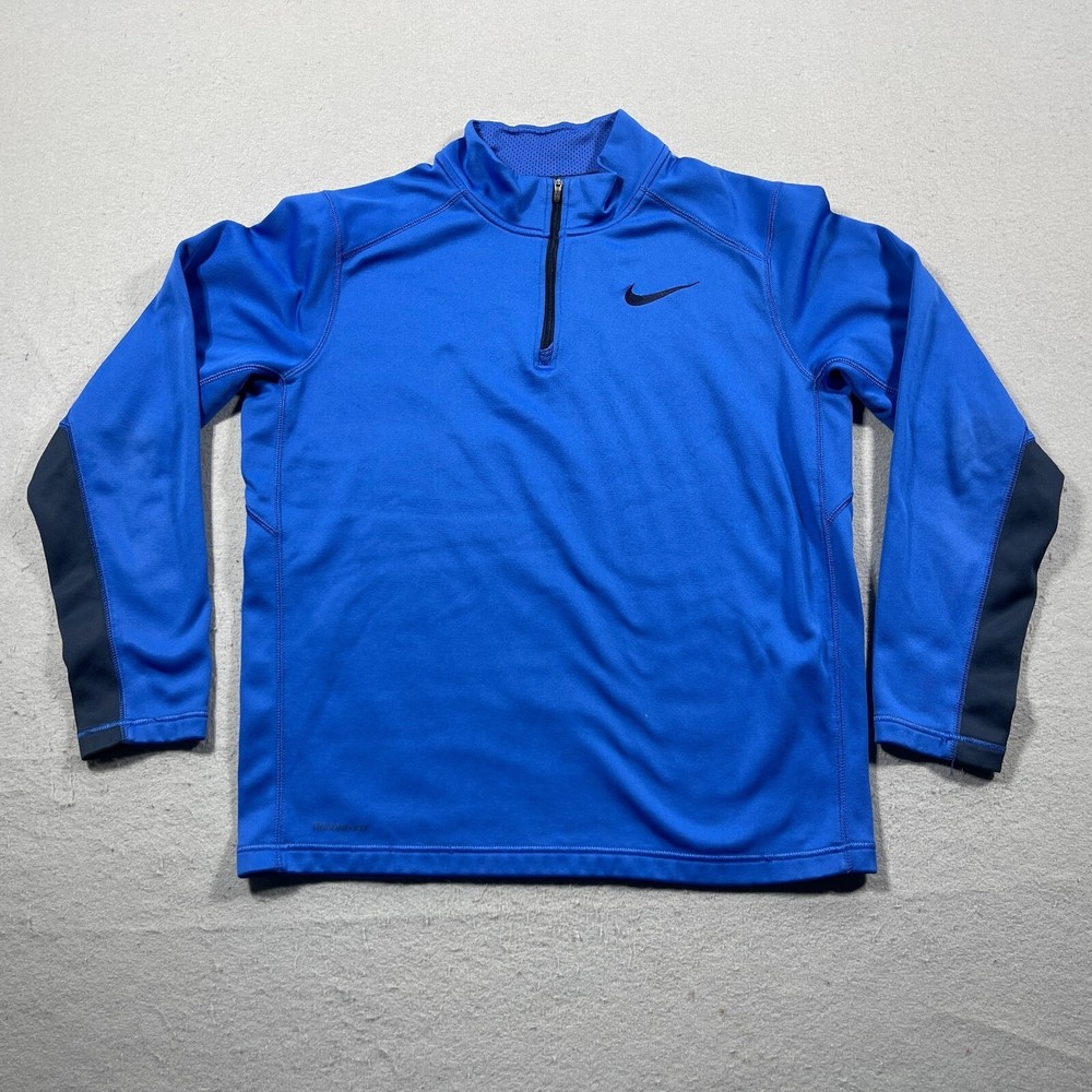 Nike Therma Fit Sweatshirt Men Large 1/4 Zip Training Top Blue Pullover Gym