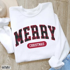 Merry Christmas Sweatshirt Tartan Plaid Holiday Festive Apparel