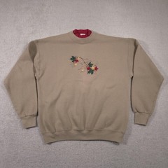 Fruit of the Loom Sweatshirt Womens XL Embroidered Leaf Acorn Fall Pullover Crew