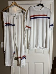 Source Unknown White Two-Piece Track Set with Red & Blue Stripes