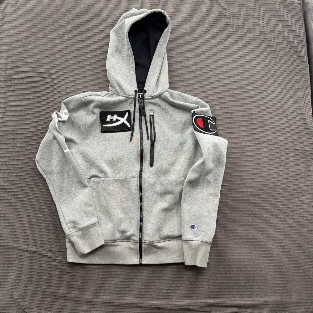 Champion Gamer Hoodie Men Medium Gray Full Zip Gaming Outdoors Walking Pockets.