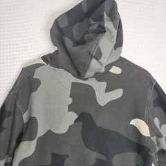 EUC STAPLE Camo Hoodie Size M Logo GOOD LUCK FEAR NONE POSTIVE SOCIAL CONTAGION