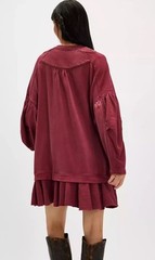 Free People Zander Mini Dress Sweatshirt Ruffle Hem Slouchy Red Bark S NEW