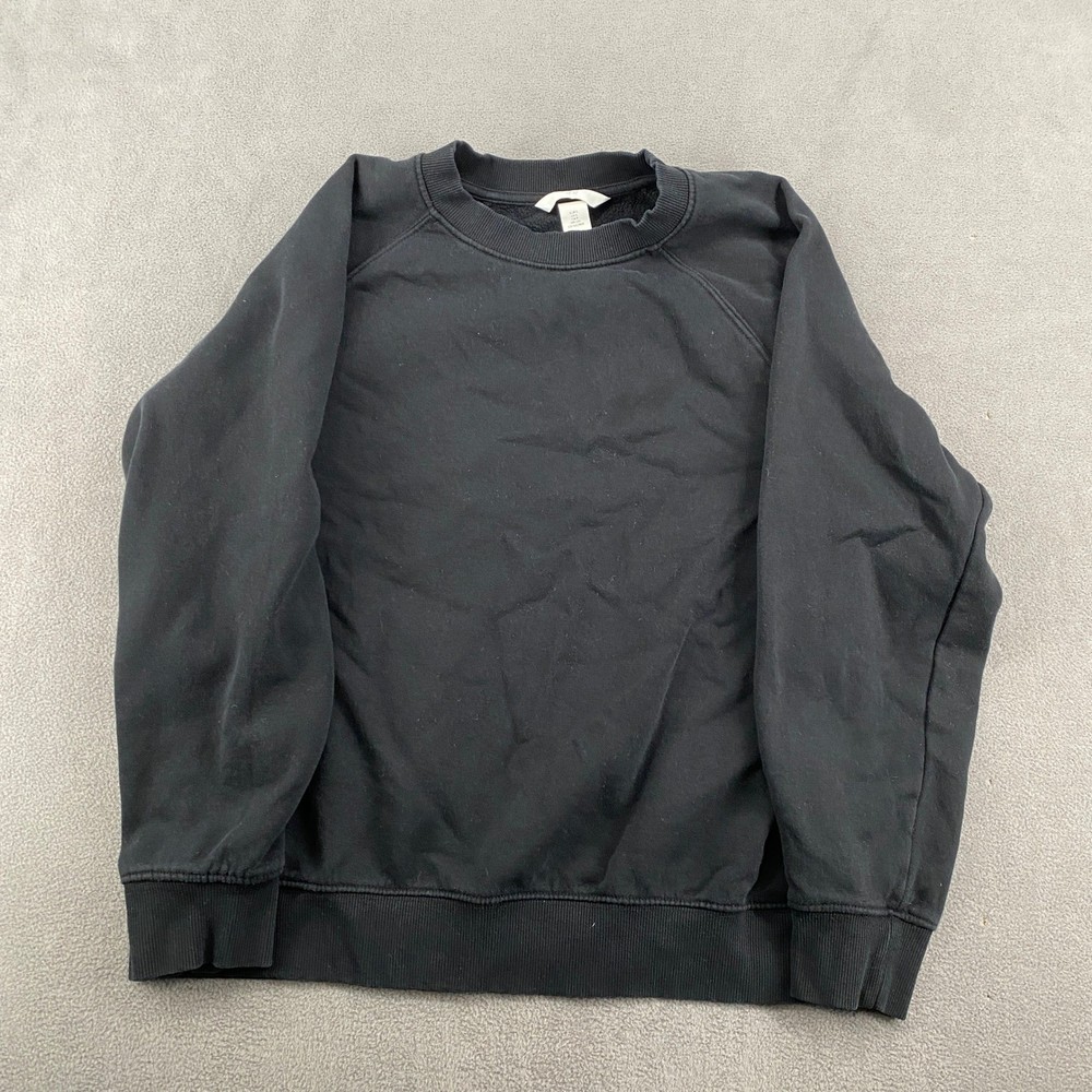 HM Mens Crewneck Sweatshirt Black Fleece Lined Pullover Long Sleeve Basic Size S