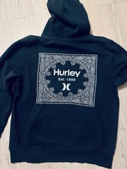Hurley Men’s Black Pullover Hoodie Drawstring Graphic Print Kangaroo Pocket
