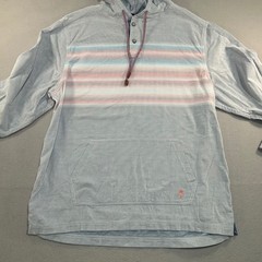 Tommy Bahama Coastline Cord Hoodie Mens Large Blue Striped Henley Pullover
