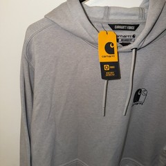 Men’s Carhartt Force Hoodie Large Gray Relaxed Fit Graphic Logo Lightweight