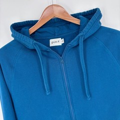 Pact Zip Up Hoodie Mens L Blue Organic Cotton Fleece Sustainable Sweatshirt FLAW