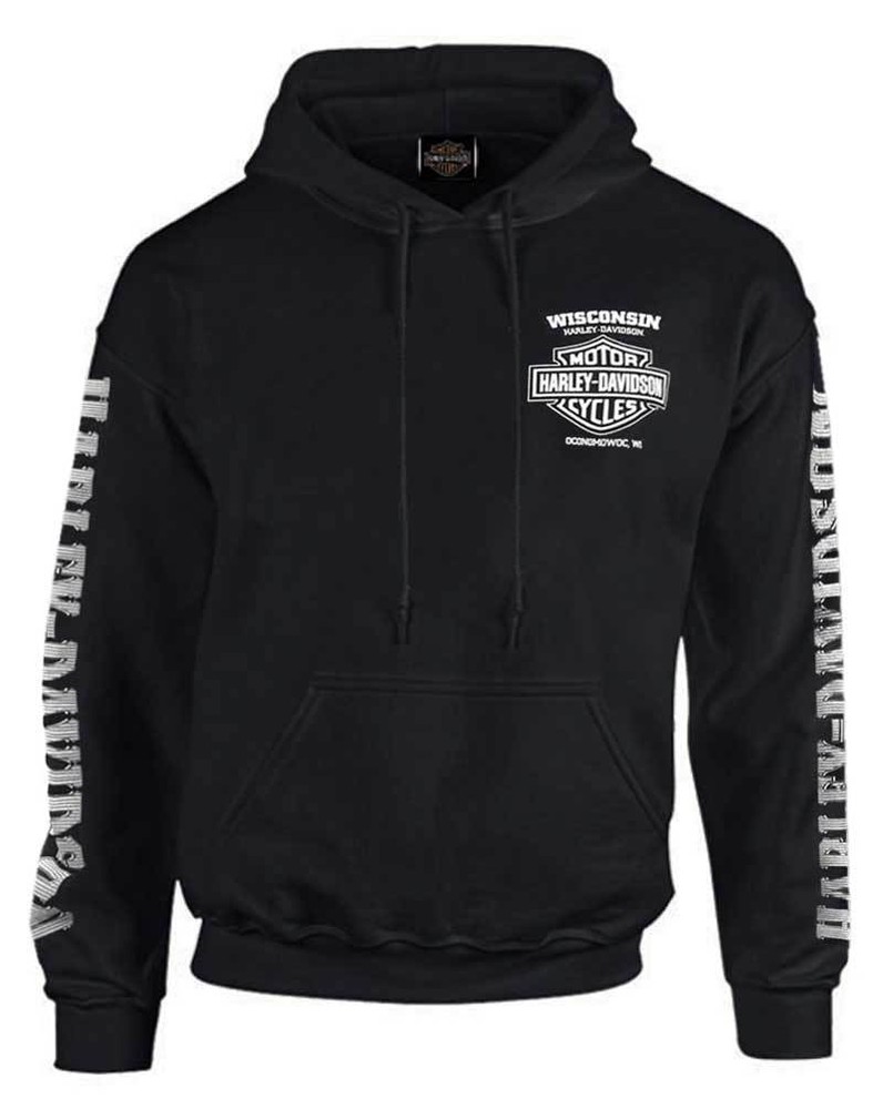 Harley-Davidson Men’s Lightning Crest Pullover Hooded Sweatshirt, Black