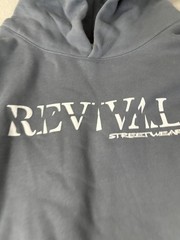 Revival Streetwear Hoodie Mens Medium Blue Graphic Pullover Sweatshirt Pocket