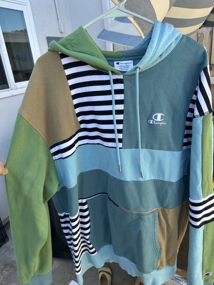 CHAMPION Classic Fleece Hoodie Zip-up Sweatshirt Bold Colorblock Abstract Sz XL