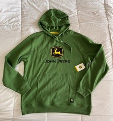 New JOHN DEERE Hoodie Size Large Big Logo Green Yellow Workwear Sweatshirt