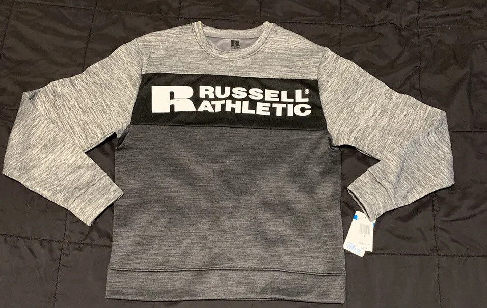 NEW Russell Athletic Color Block Pullover Sweat shirt Black Gray Men’s Size M