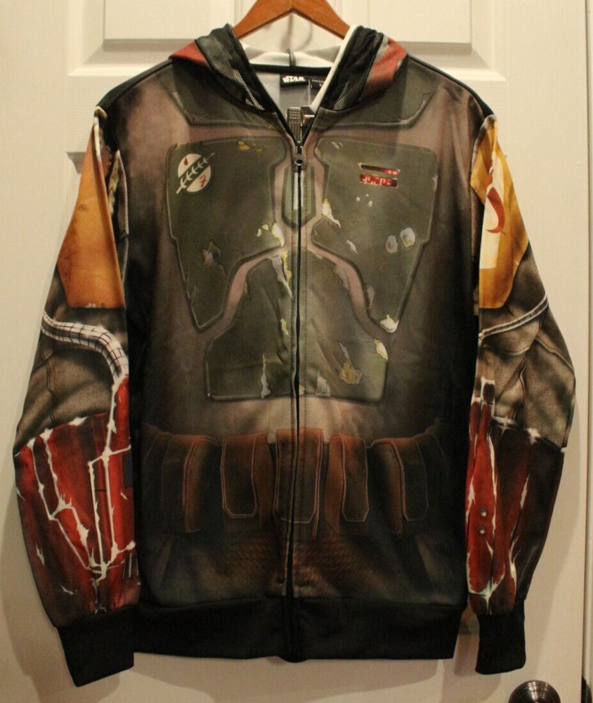 Star Wars Boba Fett Full-Zip Hoodie with Zip Face Mask Size Small – US Seller