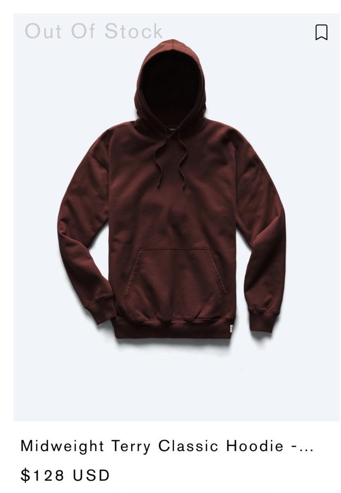 Reigning Champ GUC Classic Hoodie Men’s Medium Dark Red Burgundy Terry
