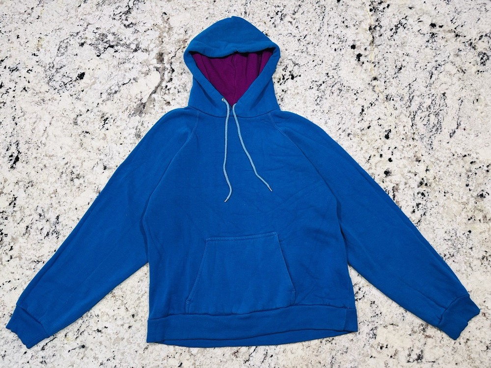 Vintage MacGregor Hoodie Mens Large Blue Purple Thermal Lined Sweatshirt 90s
