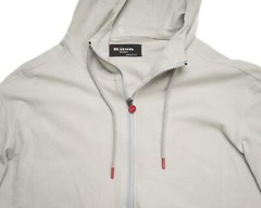 Kiton Napoli $1,950 Gray 100% Cotton Pique Full Zip Up Hoodie Jacket S (48 IT)