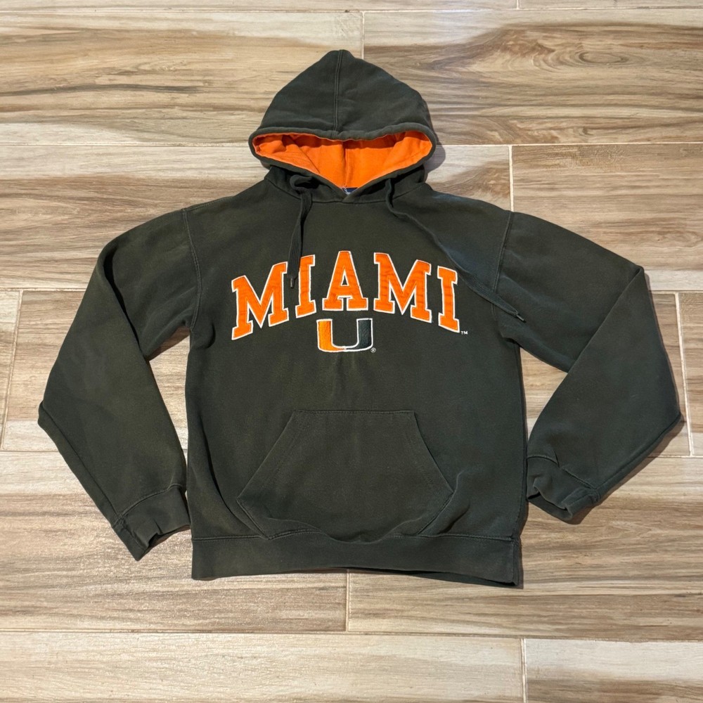 Old Varsity Brand Miami Hurricanes Hoodie Green Orange Mens Small Collegiate U