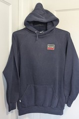 LEVI’S Vintage 1980’s Pullover HOODIE NAVY Red White Blue LOGO Drawstring LARGE