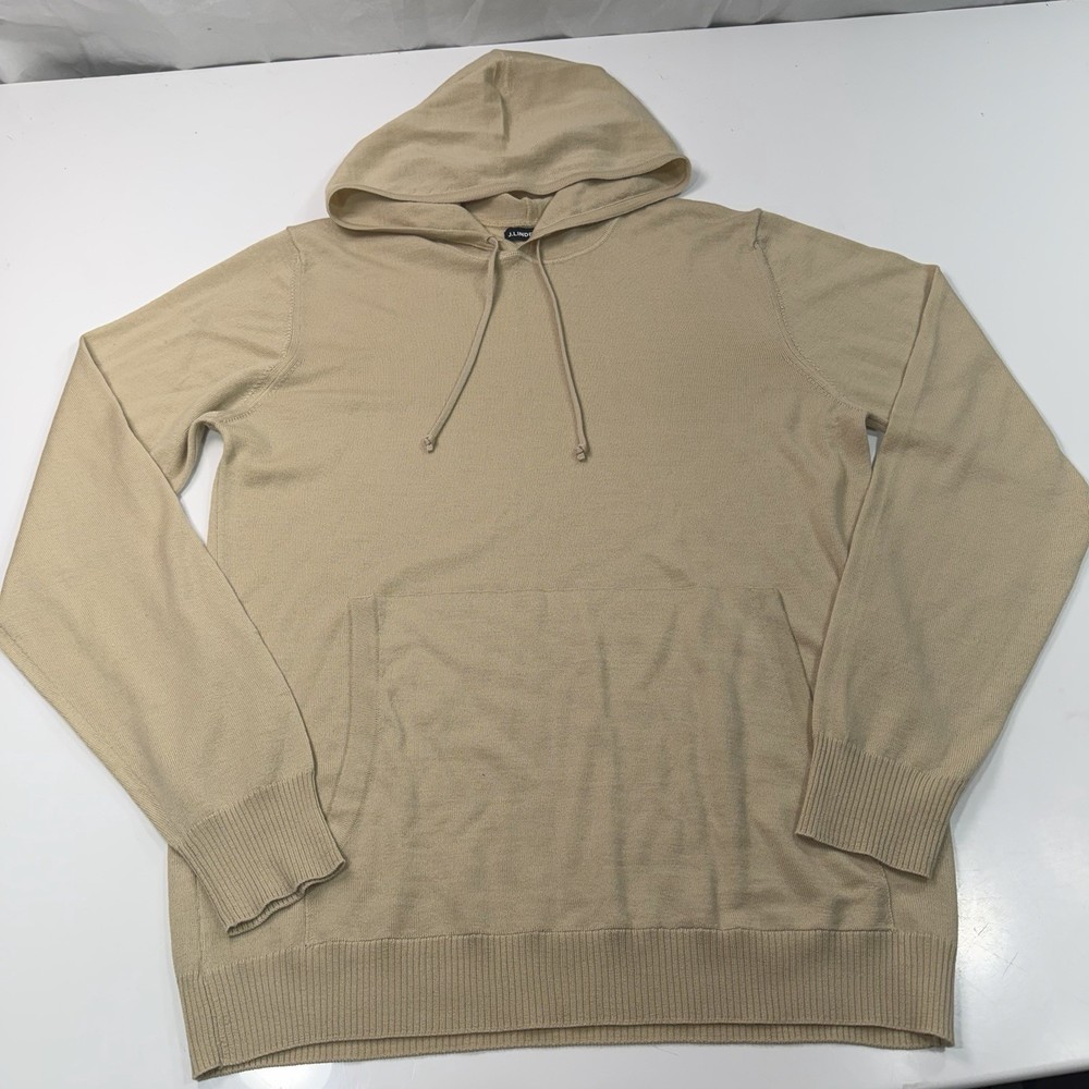 J Lindeberg Pullover Mens Large Khaki Beige 100% Wool Merino Hoodie Golf
