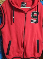 Southpole Hoodie Mens XXL Red Black Accent Sleeveless Full Zip Front Fleece Gym