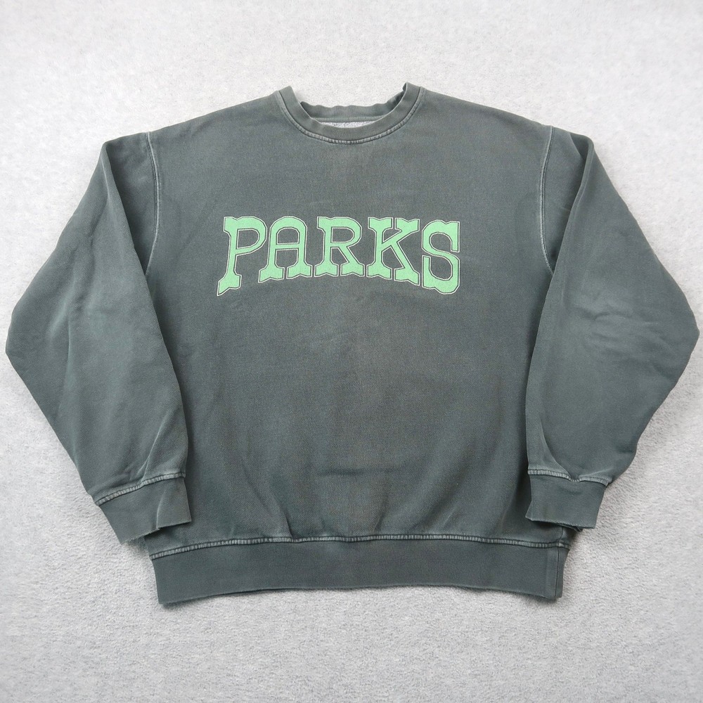 Parks Project Mens Sweatshirt Large Gray Green Graphic Pullover Crewneck Faded