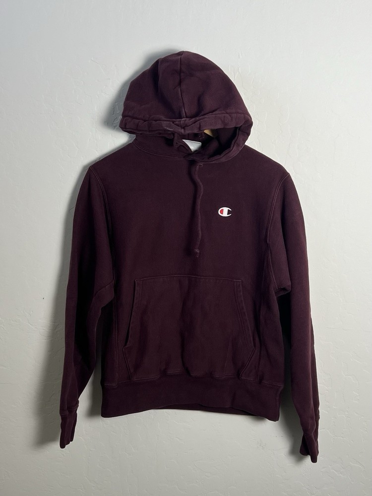 Vintage Champion Reverse Weave Burgundy Pullover Hoodie S Fleece Logo Pockets