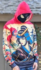 AMIALA Japanese Female Samurai Hooded Sweatshirt, 3D Unisex Hoodie S M L XL 2XL