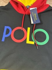 Polo Ralph Lauren Men Color Block Hoodie Navy Blue Yellow Pocket Size Large