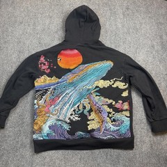 Black Hoodie XL White Graphic Colorful Patterned Sleeve