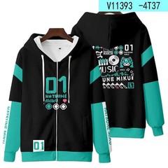 Kawaii Hatsune Miku Cartoon Anime Winter Hoodie 3D Printed Zipper Cardigan Hood